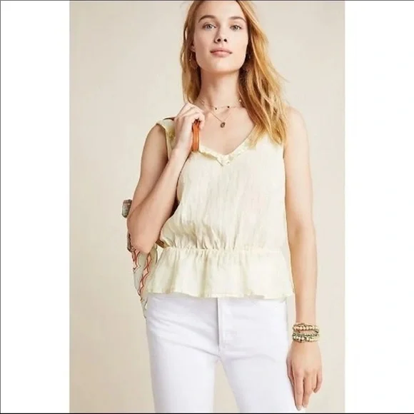 Anthropologie Linen Peplum Tank Top NWT Sz L - Picture 2 of 7